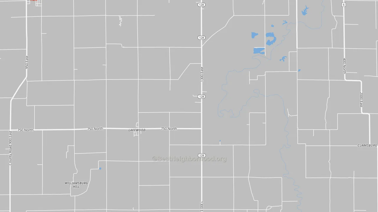 Walk Grade map of Lakewood Township, IL, walkable areas in green and car-dependent areas in red