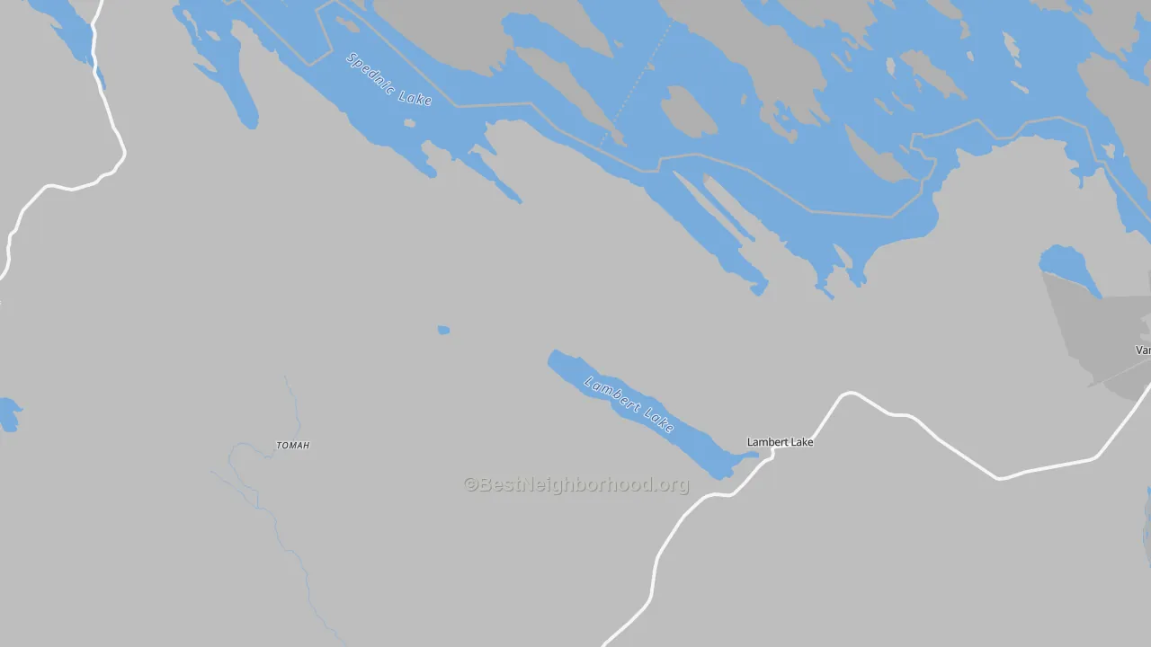 Walk Grade map of Lambert Lake, ME, walkable areas in green and car-dependent areas in red
