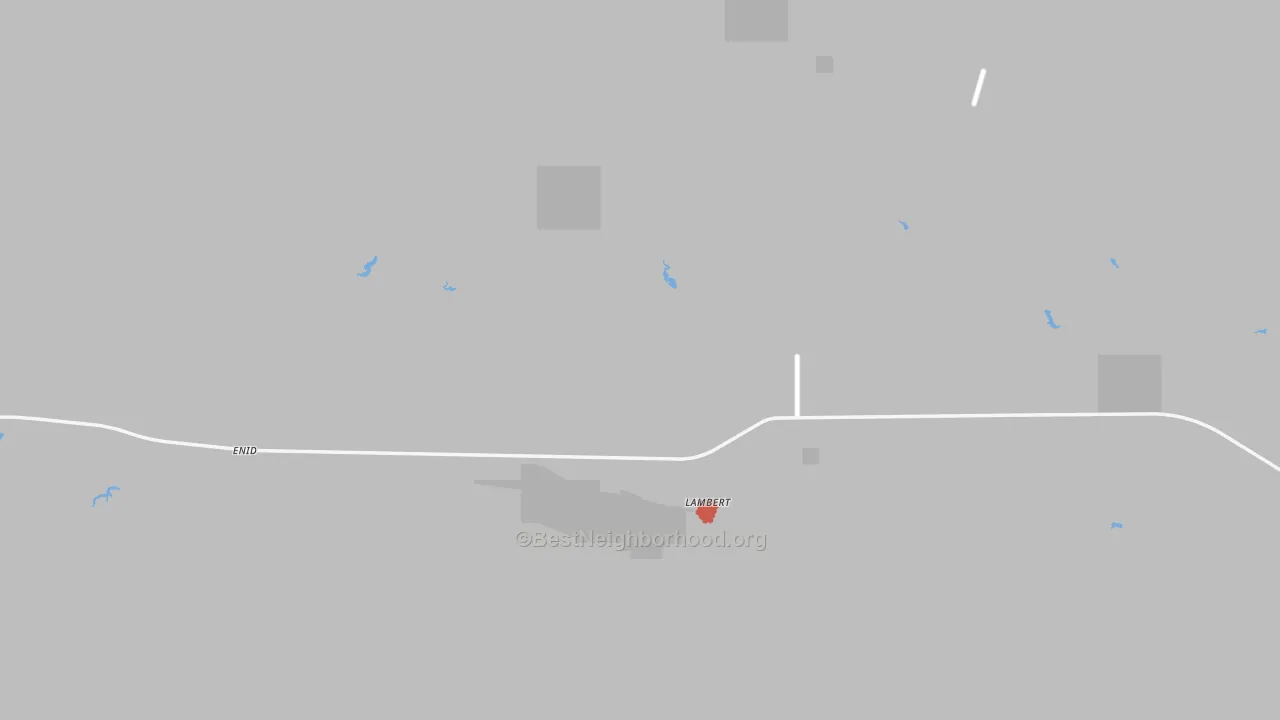 Walk Grade map of Lambert, MT, walkable areas in green and car-dependent areas in red
