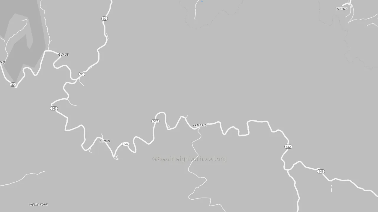 Walk Grade map of Lambric, KY, walkable areas in green and car-dependent areas in red