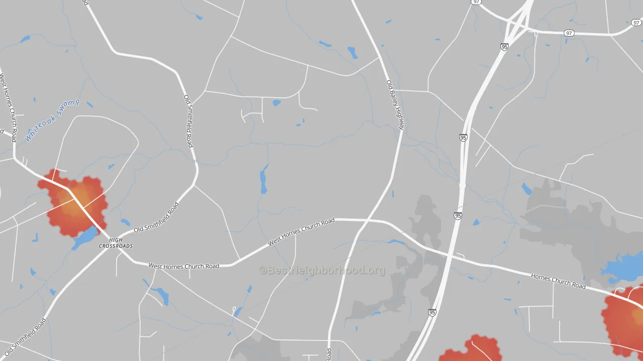 Walk Grade map of Lamm, NC, walkable areas in green and car-dependent areas in red