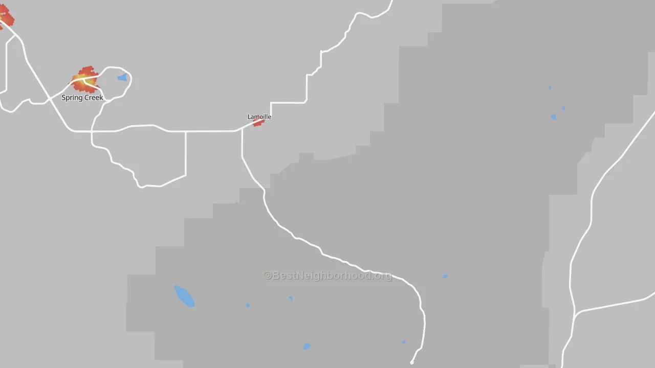 Walk Grade map of Lamoille, NV, walkable areas in green and car-dependent areas in red