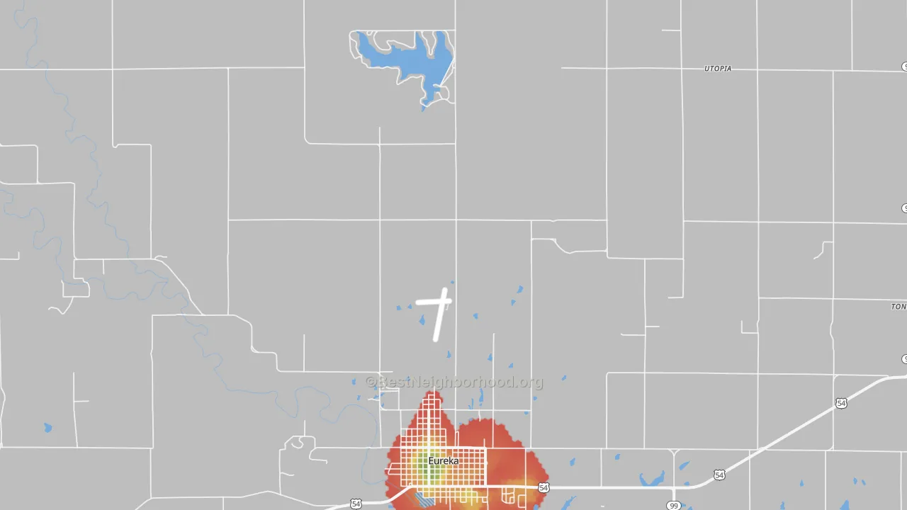 Walk Grade map of Lamont, KS, walkable areas in green and car-dependent areas in red