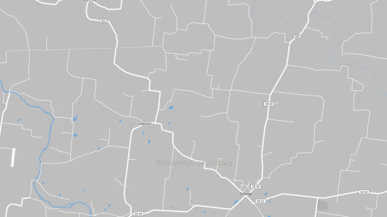 Walk Grade map of Lamont, TN, walkable areas in green and car-dependent areas in red