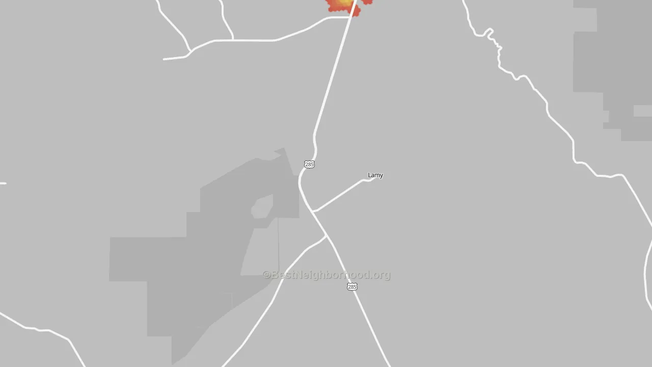 Walk Grade map of Lamy, NM, walkable areas in green and car-dependent areas in red