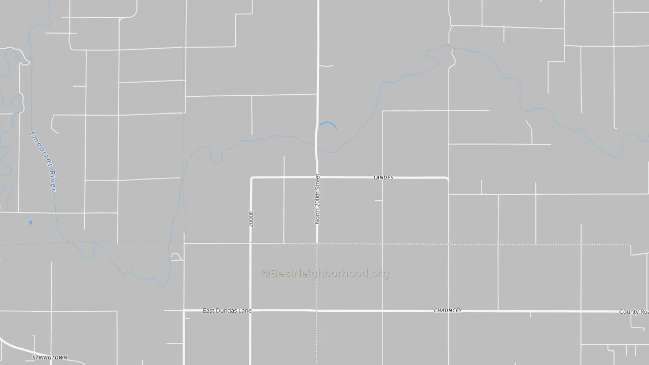 Walk Grade map of Landes, IL, walkable areas in green and car-dependent areas in red