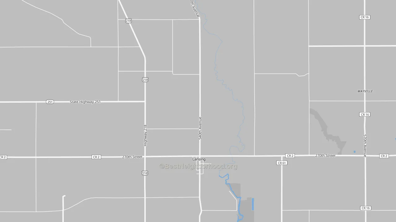 Walk Grade map of Lansing, MN, walkable areas in green and car-dependent areas in red