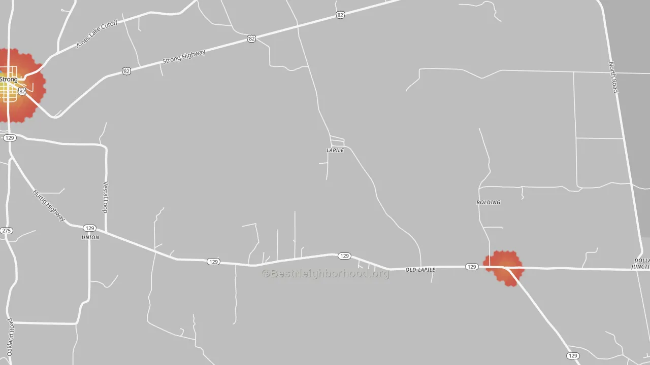 Walk Grade map of Lapile, AR, walkable areas in green and car-dependent areas in red