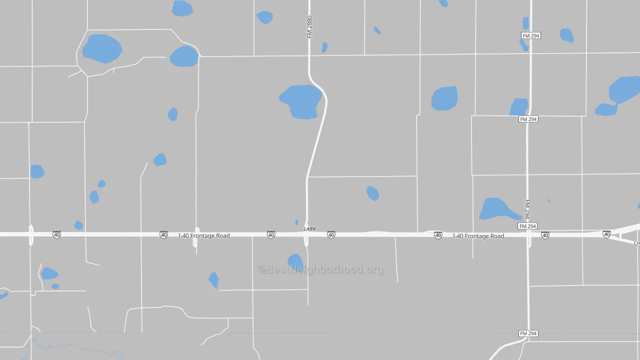 Walk Grade map of Lark, TX, walkable areas in green and car-dependent areas in red