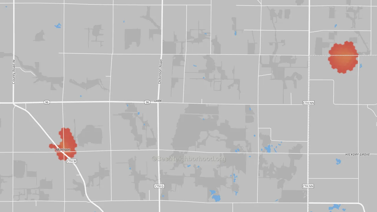 Walk Grade map of Lark, WI, walkable areas in green and car-dependent areas in red