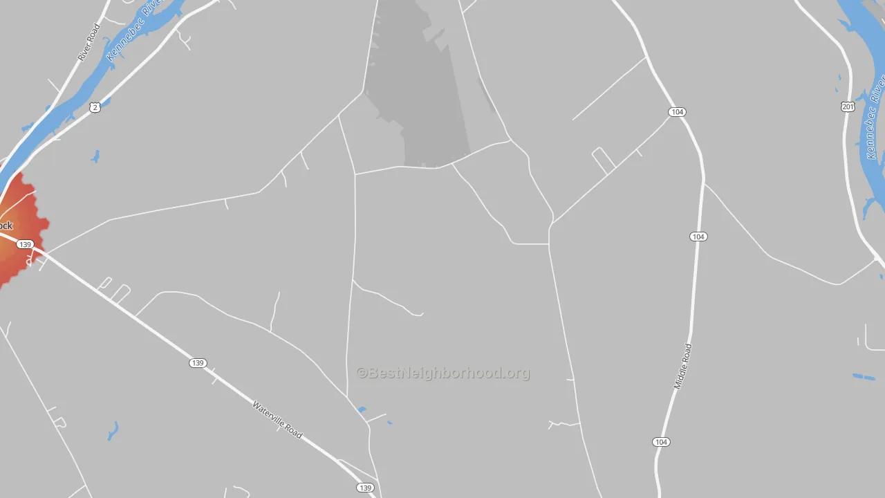 Walk Grade map of Larone, ME, walkable areas in green and car-dependent areas in red