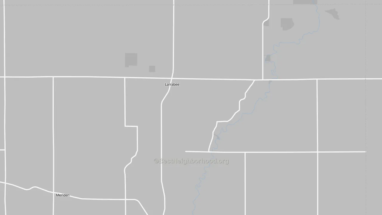 Walk Grade map of Larrabee, IA, walkable areas in green and car-dependent areas in red