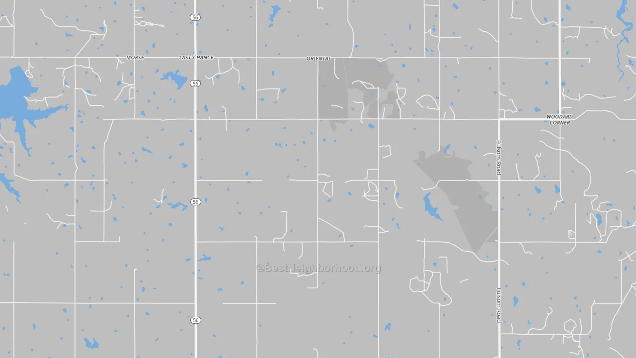 Walk Grade map of Last Chance, OK, walkable areas in green and car-dependent areas in red