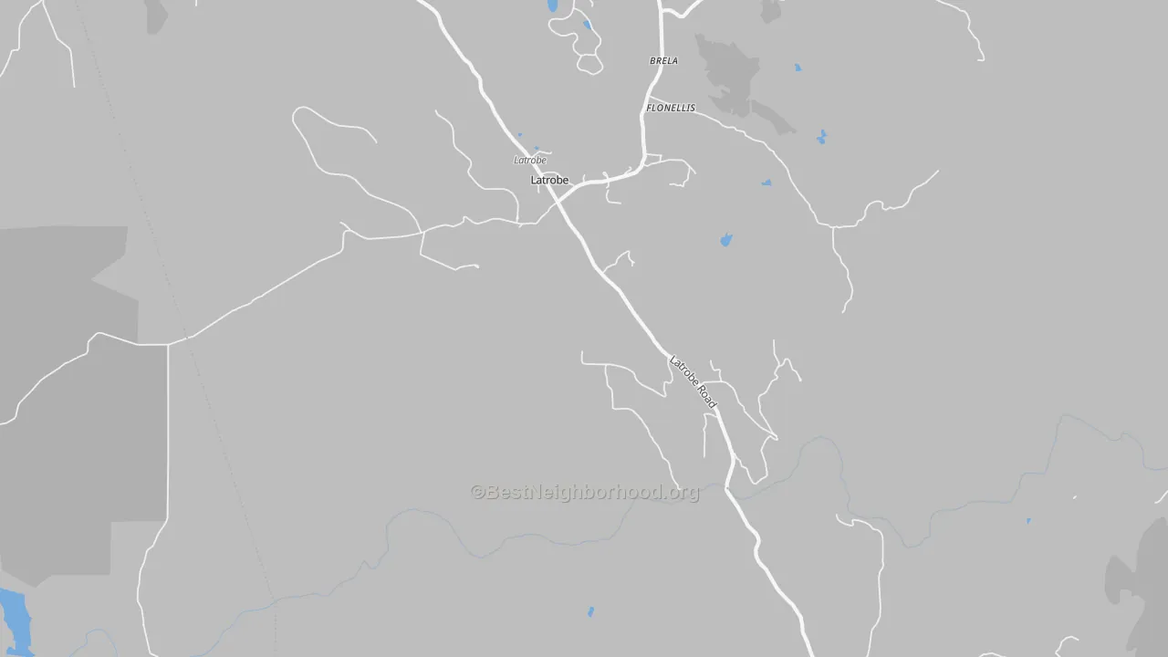 Walk Grade map of Latrobe, CA, walkable areas in green and car-dependent areas in red