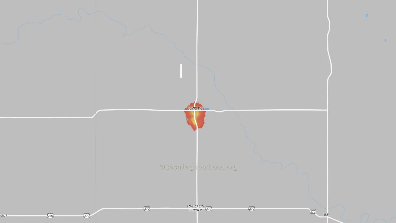 Walk Grade map of Laverne, OK, walkable areas in green and car-dependent areas in red