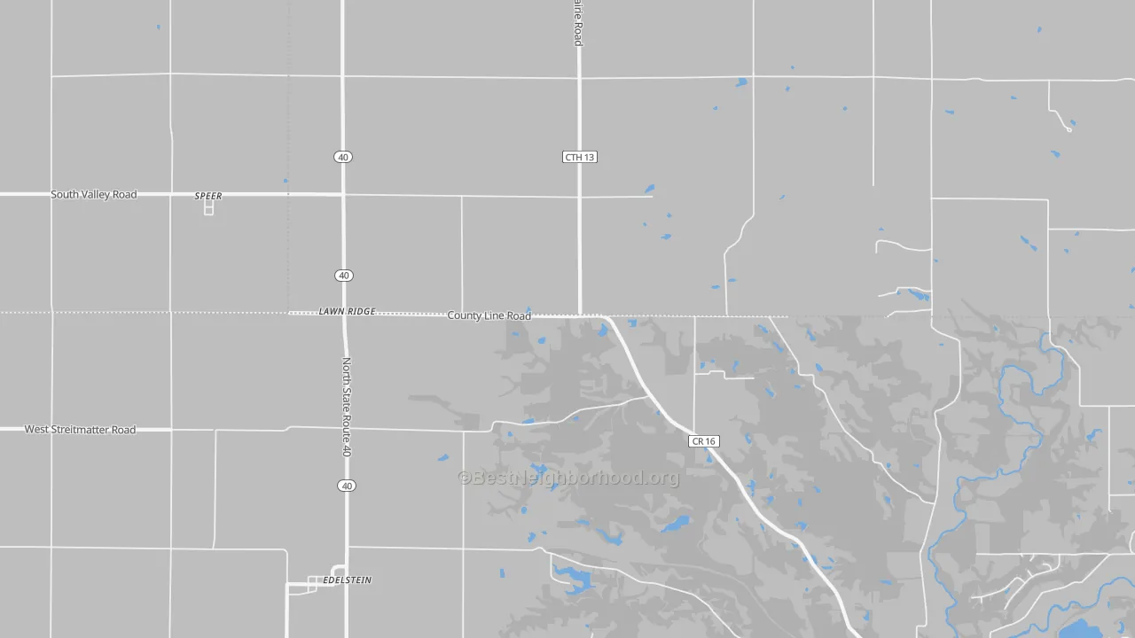 Walk Grade map of Lawn Ridge, IL, walkable areas in green and car-dependent areas in red