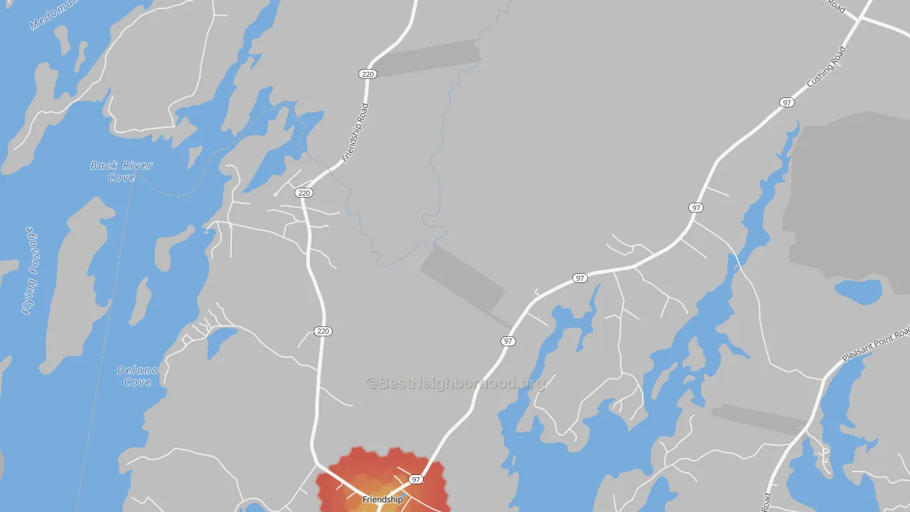 Walk Grade map of Lawry, ME, walkable areas in green and car-dependent areas in red