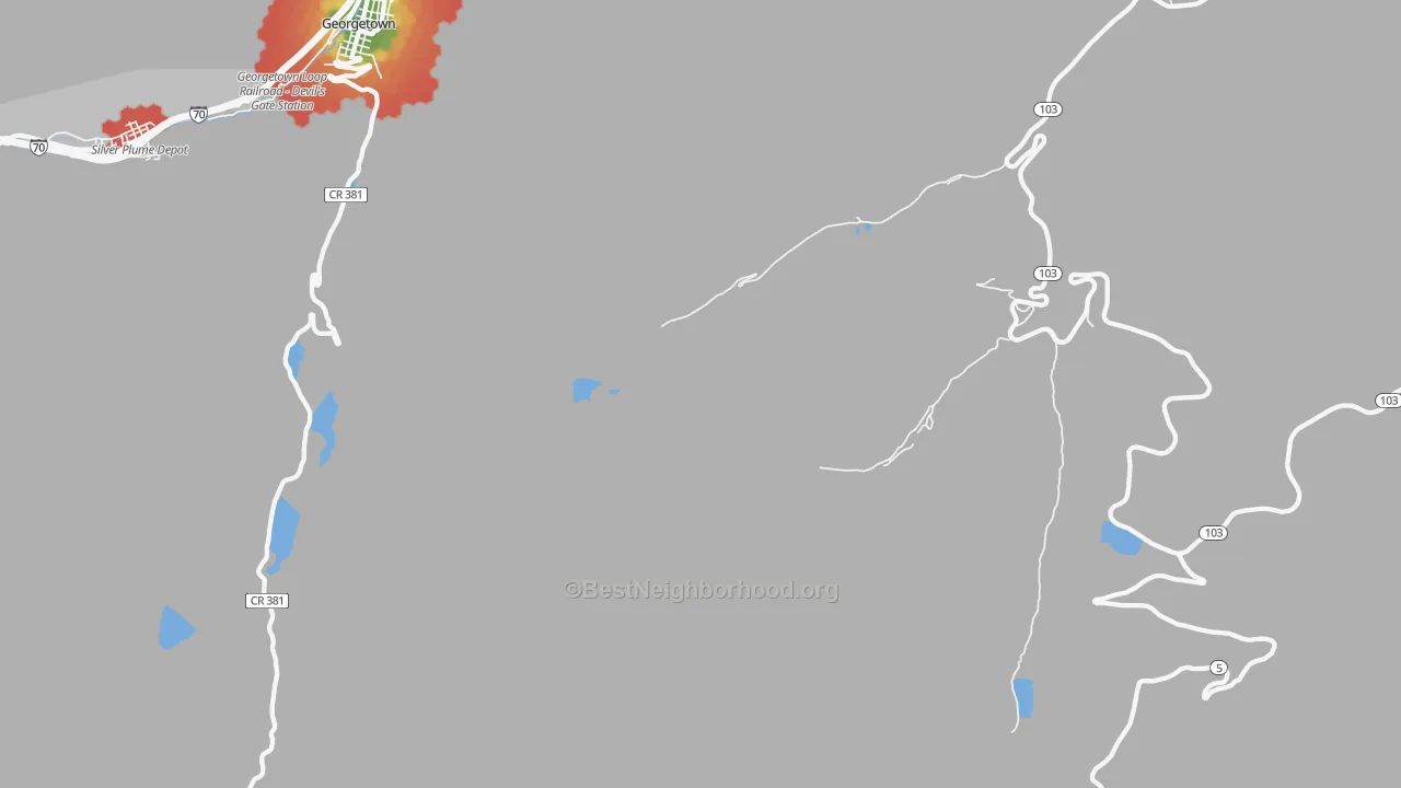 Walk Grade map of Lawson, CO, walkable areas in green and car-dependent areas in red