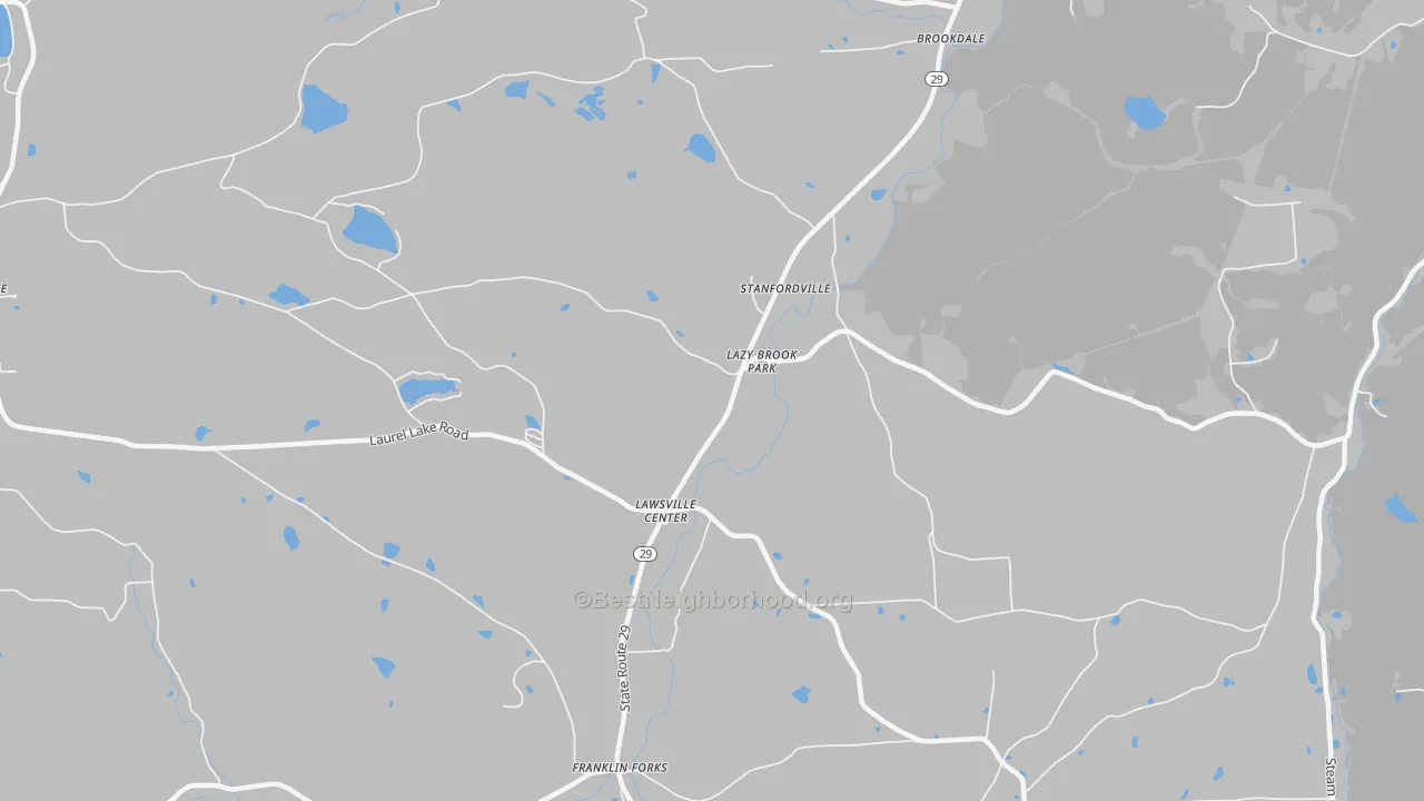 Walk Grade map of Lawsville Center, PA, walkable areas in green and car-dependent areas in red
