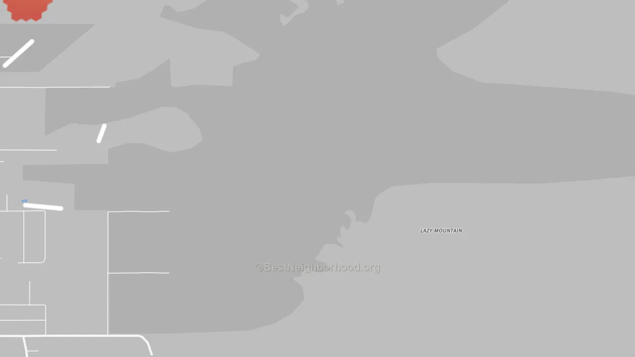 Walk Grade map of Lazy Mountain, AK, walkable areas in green and car-dependent areas in red