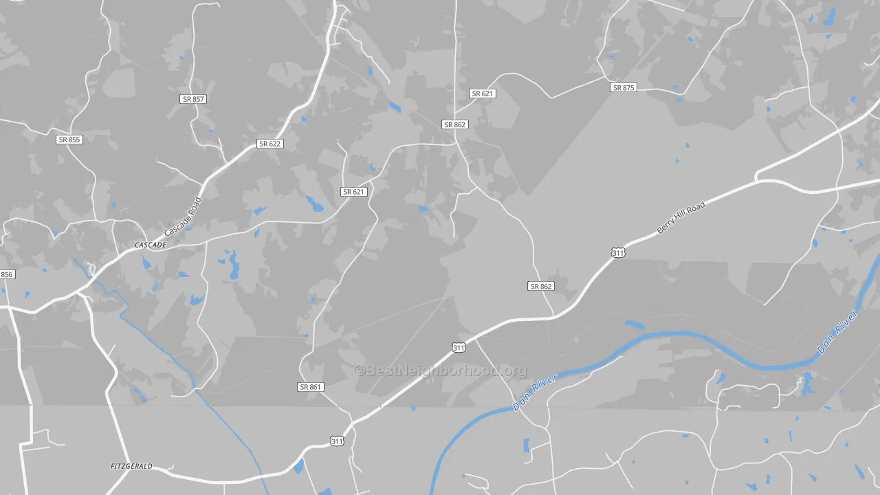 Walk Grade map of Leaksville Junction, VA, walkable areas in green and car-dependent areas in red