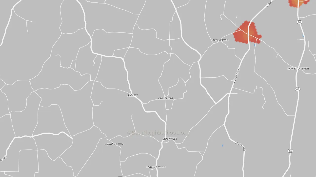 Walk Grade map of Leatherwood, PA, walkable areas in green and car-dependent areas in red
