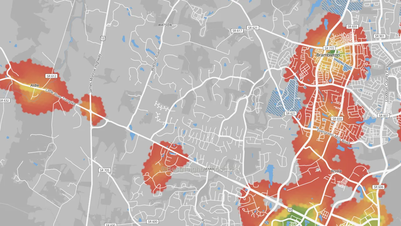 Walk Grade map of Lenah, VA, walkable areas in green and car-dependent areas in red