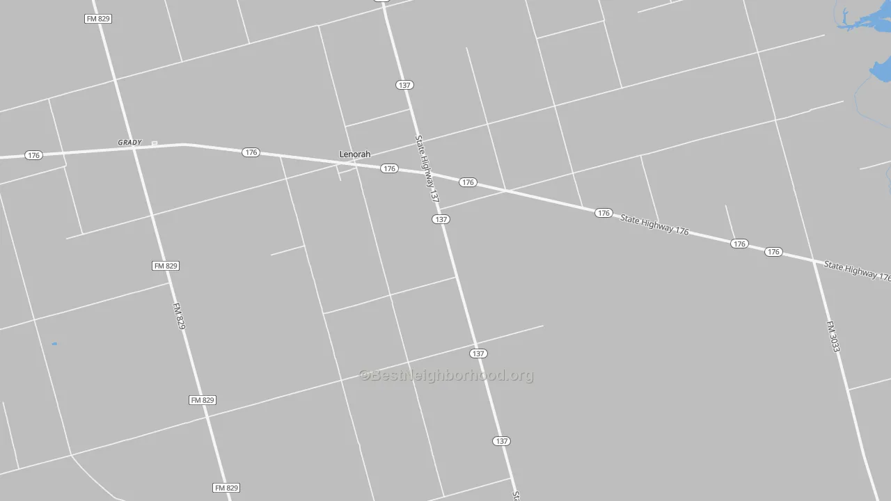 Walk Grade map of Lenorah, TX, walkable areas in green and car-dependent areas in red