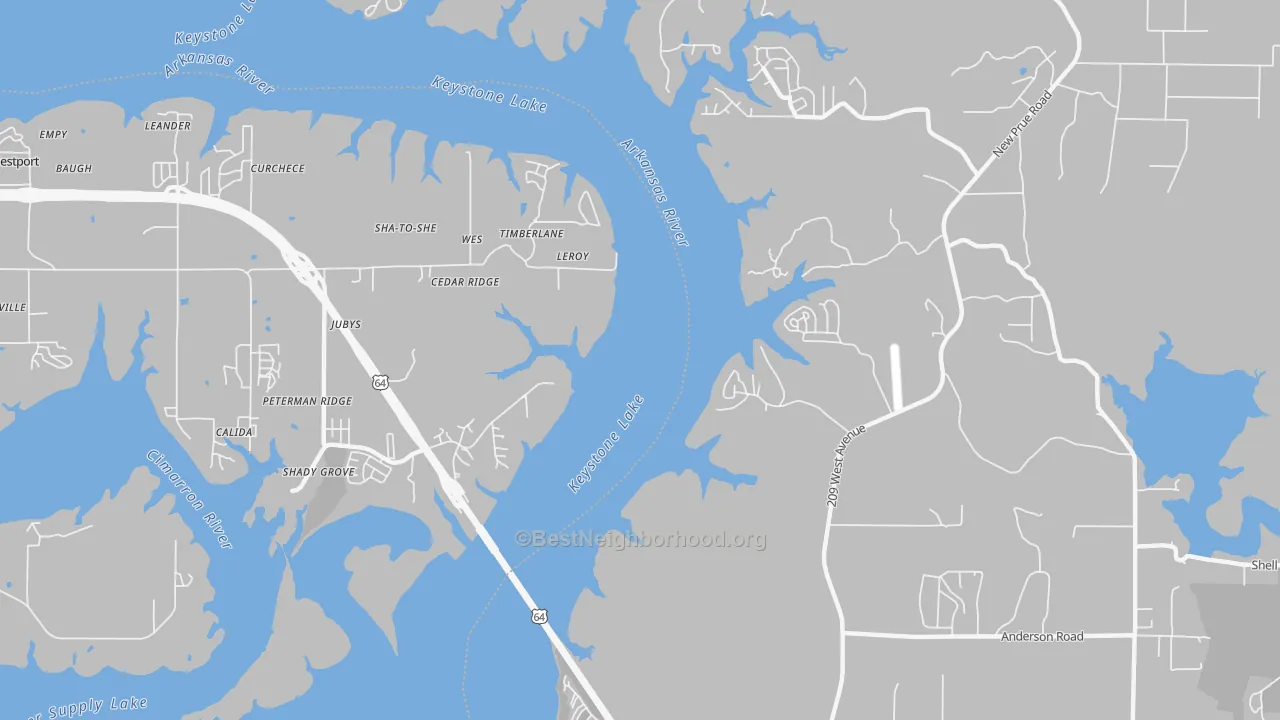 Walk Grade map of Leroy, OK, walkable areas in green and car-dependent areas in red
