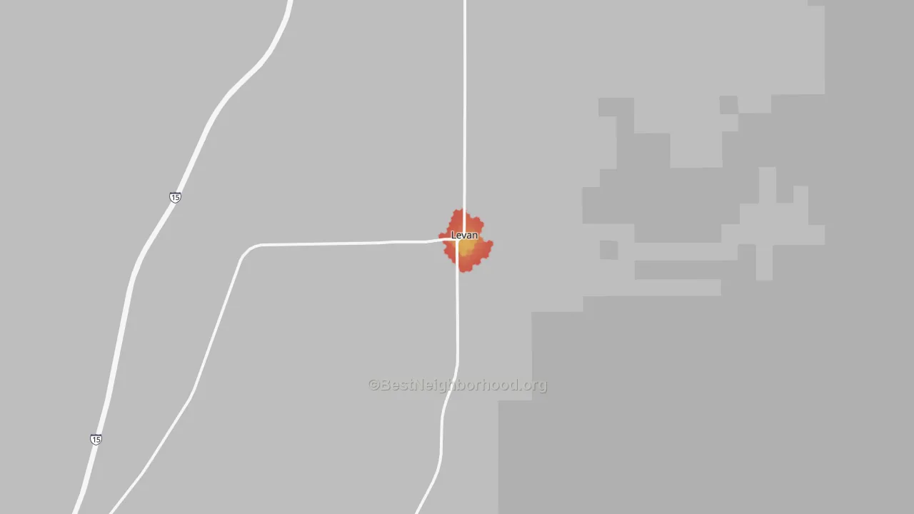 Walk Grade map of Levan, UT, walkable areas in green and car-dependent areas in red