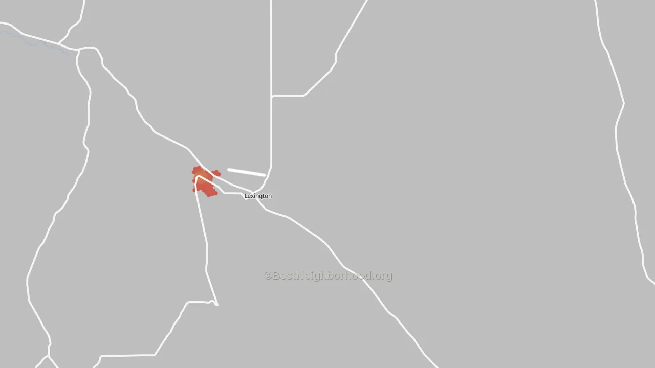 Walk Grade map of Lexington, OR, walkable areas in green and car-dependent areas in red