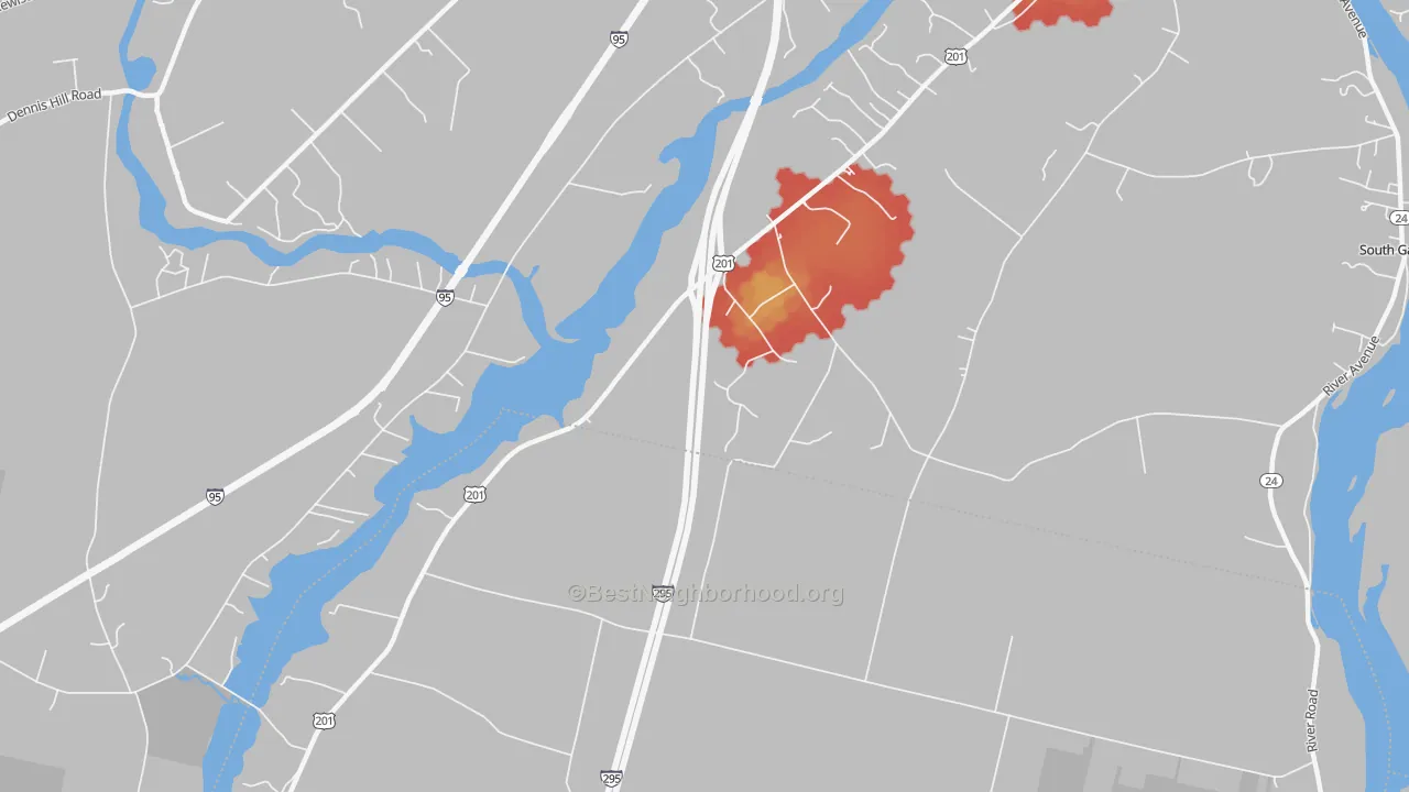 Walk Grade map of Libby Hill, ME, walkable areas in green and car-dependent areas in red