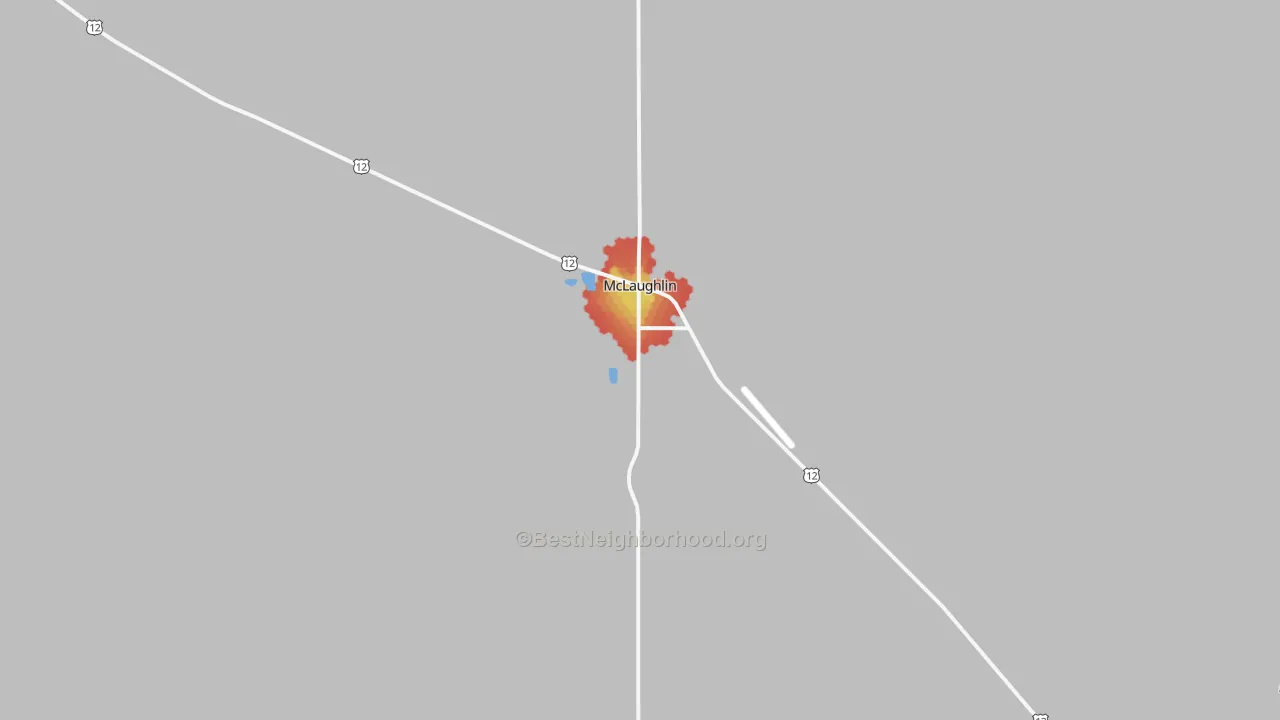 Walk Grade map of Liberty, SD, walkable areas in green and car-dependent areas in red