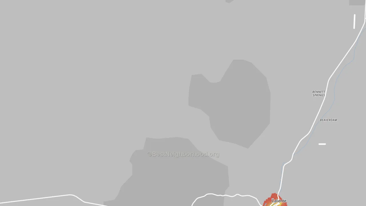 Walk Grade map of Lincoln County, NV, walkable areas in green and car-dependent areas in red