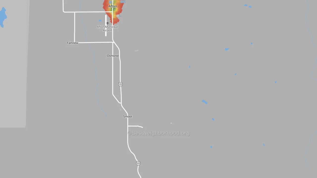 Walk Grade map of Lincoln County, WY, walkable areas in green and car-dependent areas in red