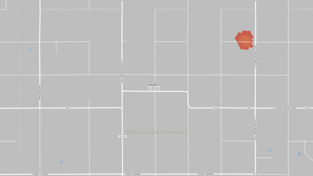 Walk Grade map of Lincoln, IA, walkable areas in green and car-dependent areas in red