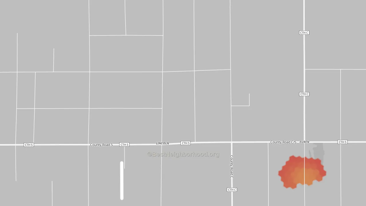 Walk Grade map of Lincoln, WI, walkable areas in green and car-dependent areas in red