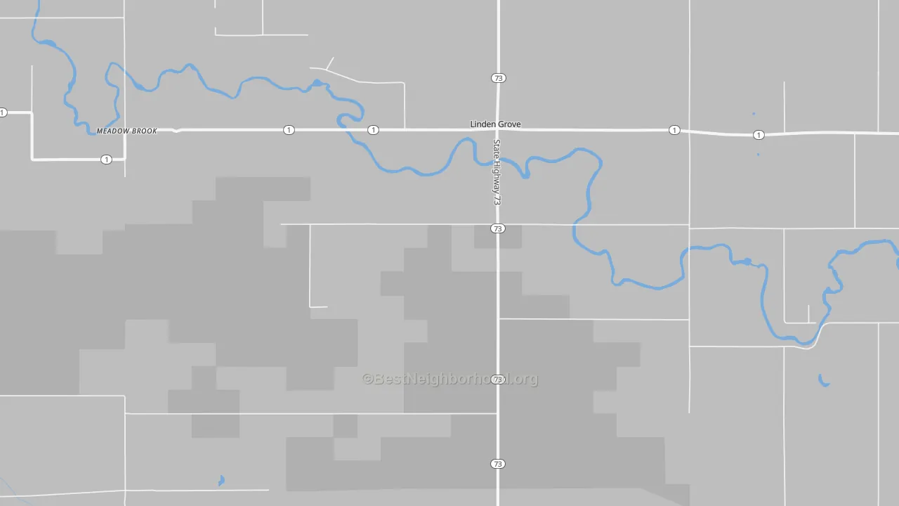 Walk Grade map of Linden Grove, MN, walkable areas in green and car-dependent areas in red