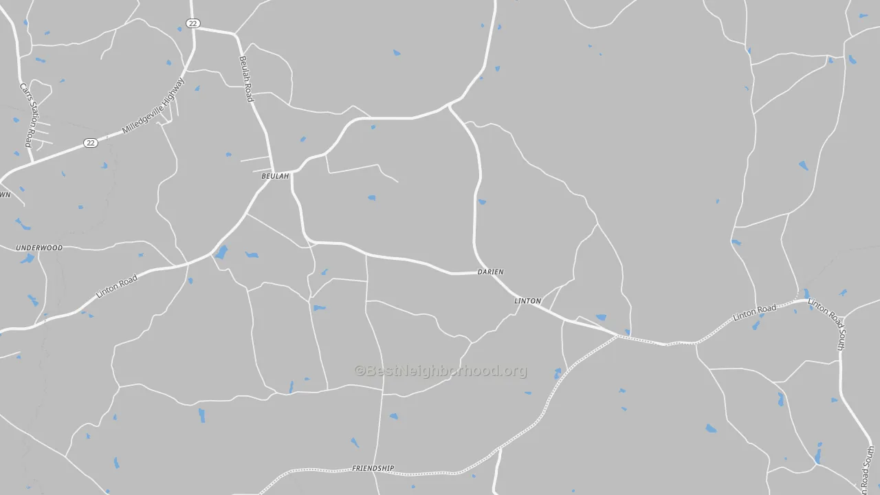 Walk Grade map of Linton, GA, walkable areas in green and car-dependent areas in red