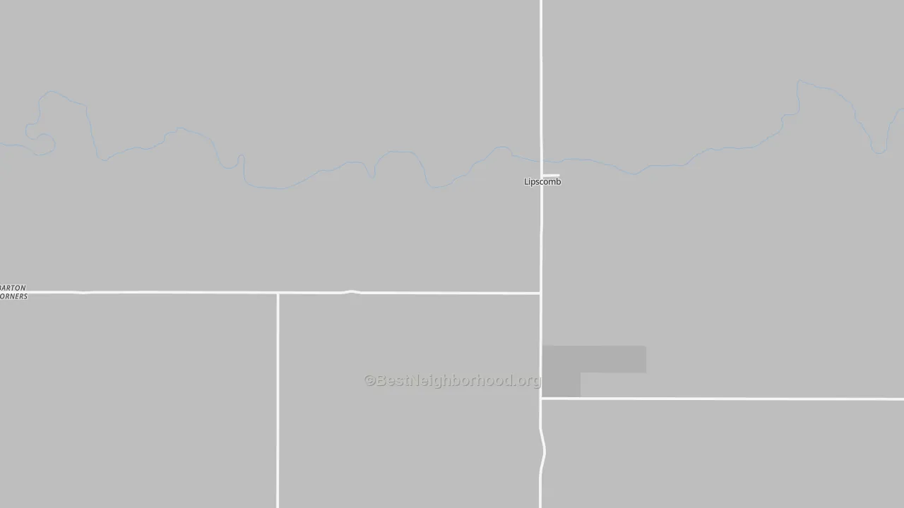 Walk Grade map of Lipscomb, TX, walkable areas in green and car-dependent areas in red