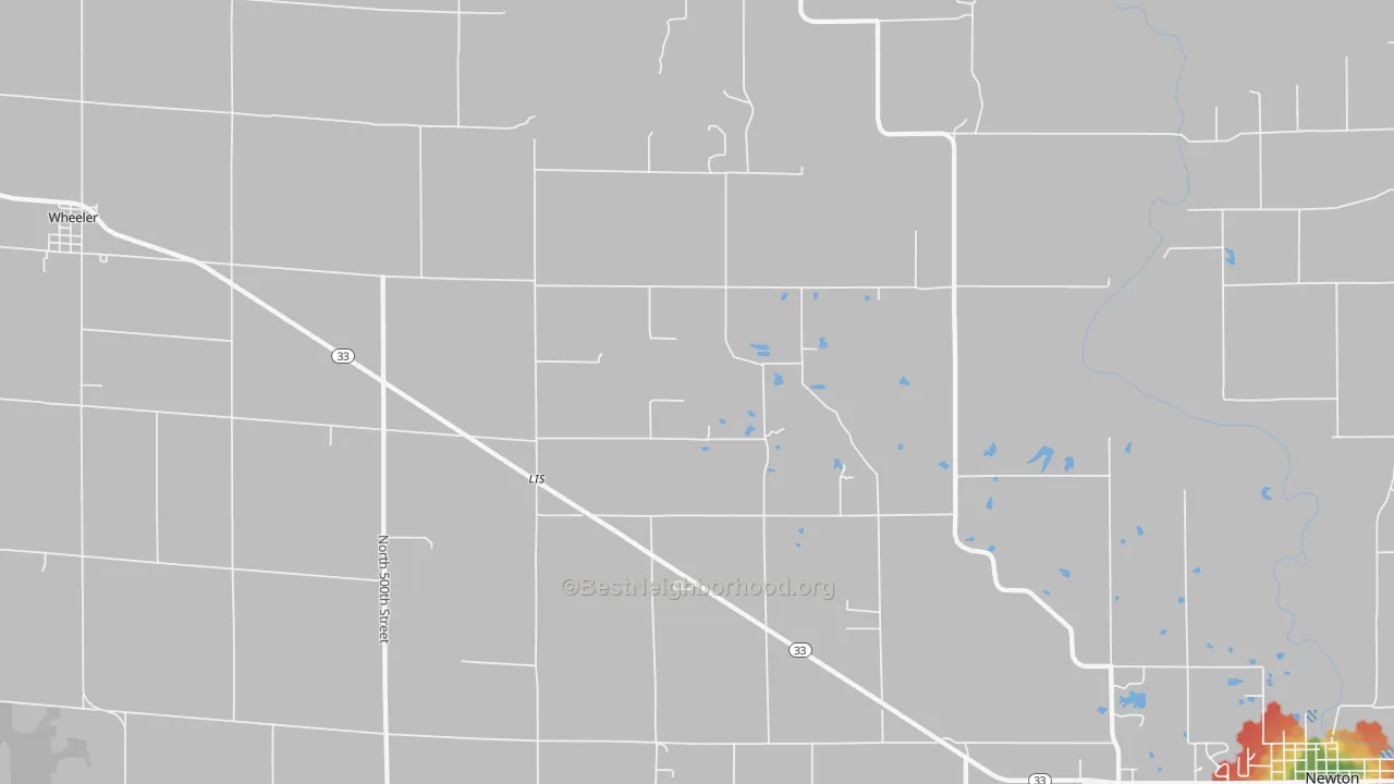 Walk Grade map of Lis, IL, walkable areas in green and car-dependent areas in red