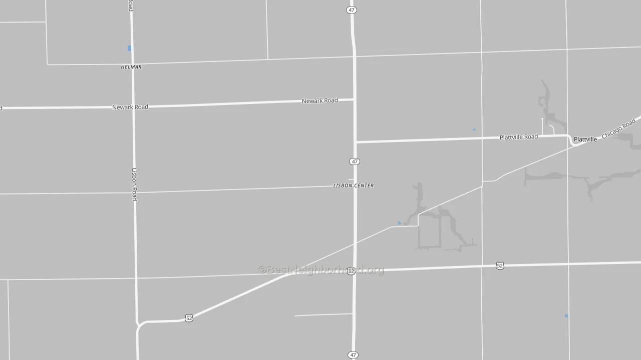 Walk Grade map of Lisbon Center, IL, walkable areas in green and car-dependent areas in red