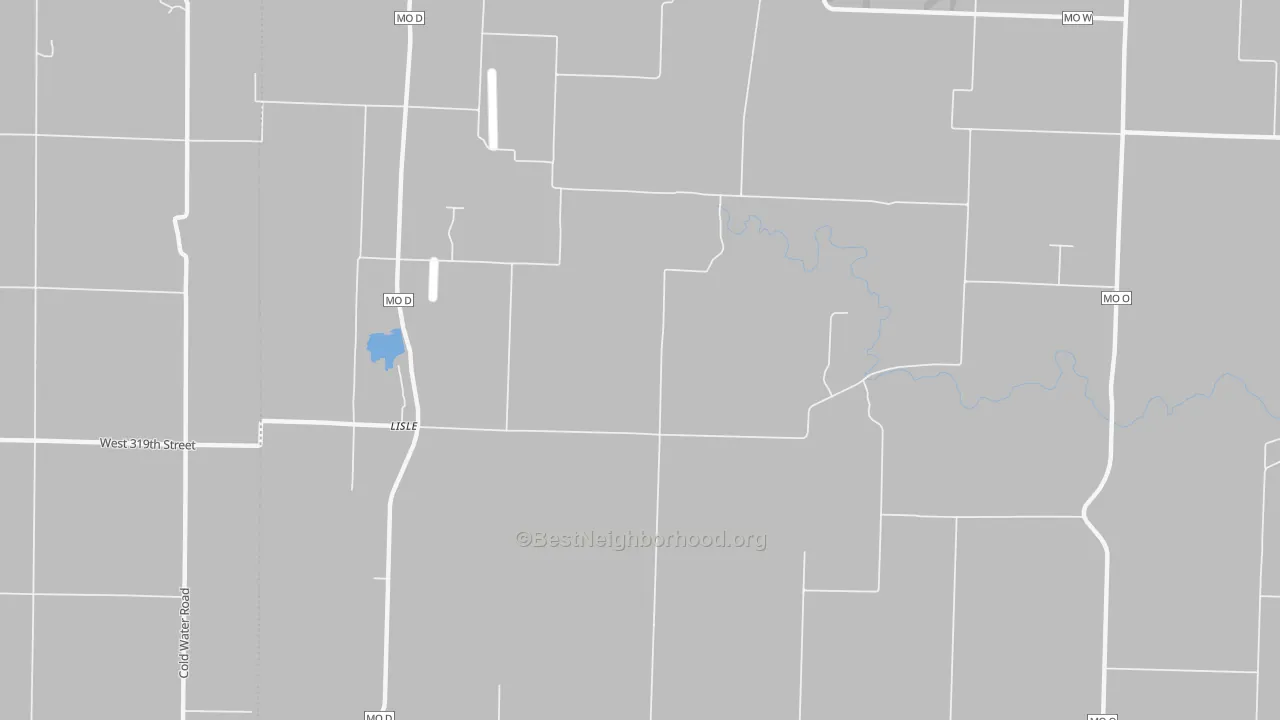 Walk Grade map of Lisle, MO, walkable areas in green and car-dependent areas in red