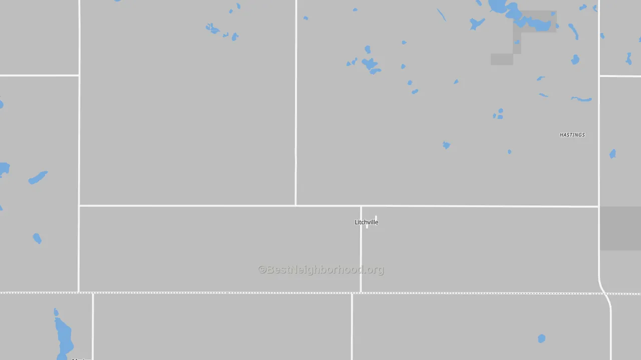 Walk Grade map of Litchville, ND, walkable areas in green and car-dependent areas in red