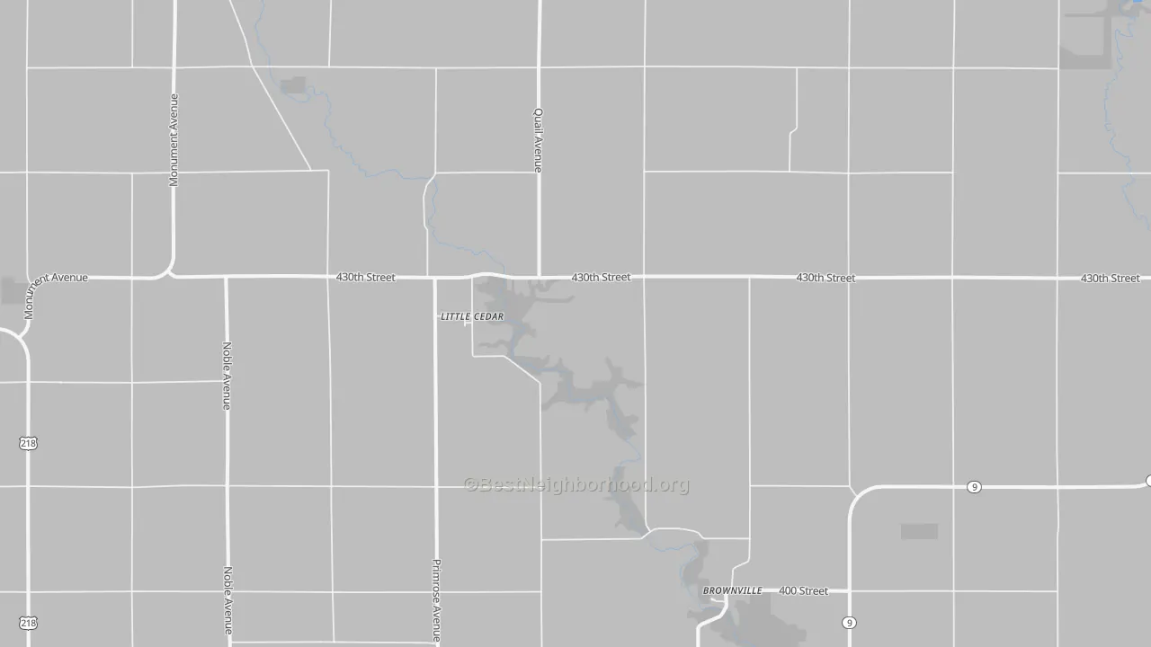 Walk Grade map of Little Cedar, IA, walkable areas in green and car-dependent areas in red
