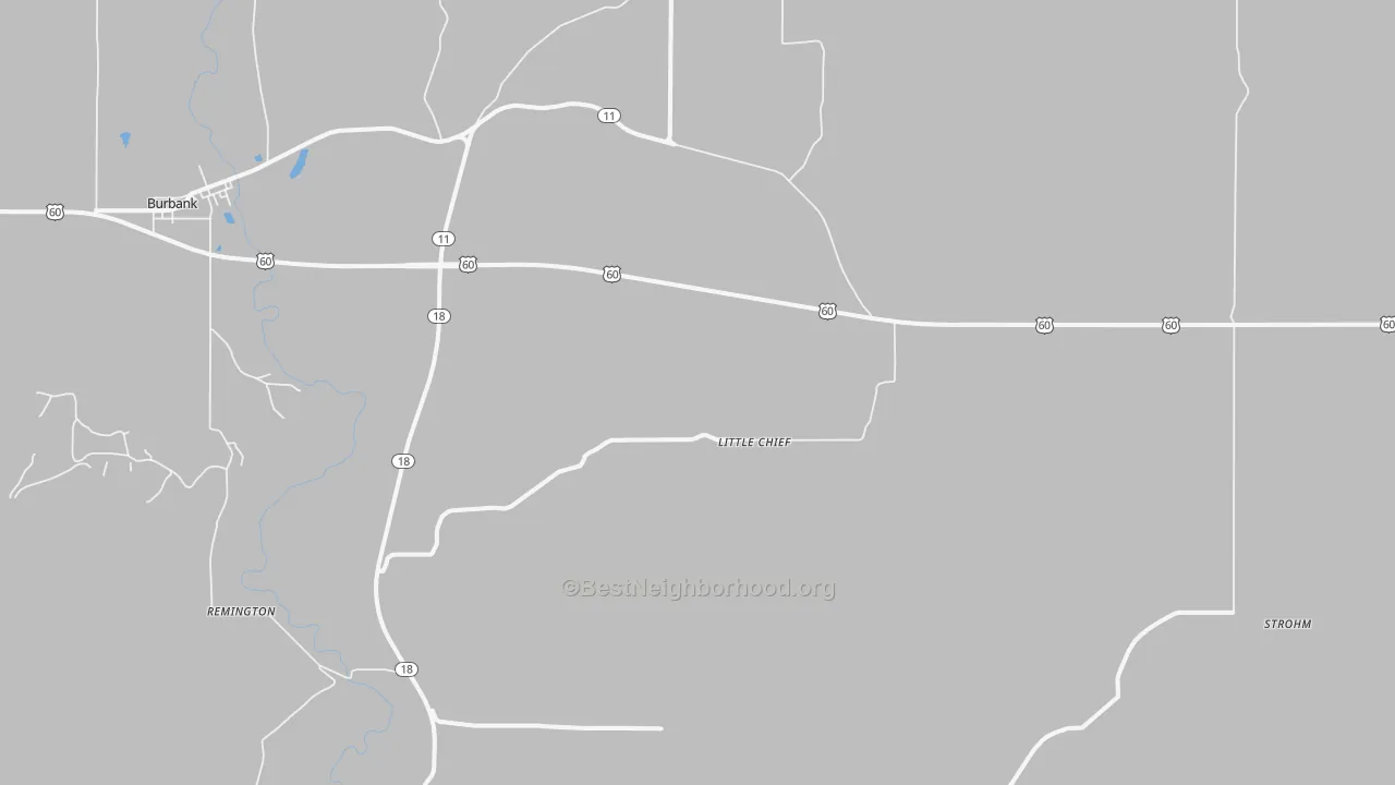 Walk Grade map of Little Chief, OK, walkable areas in green and car-dependent areas in red