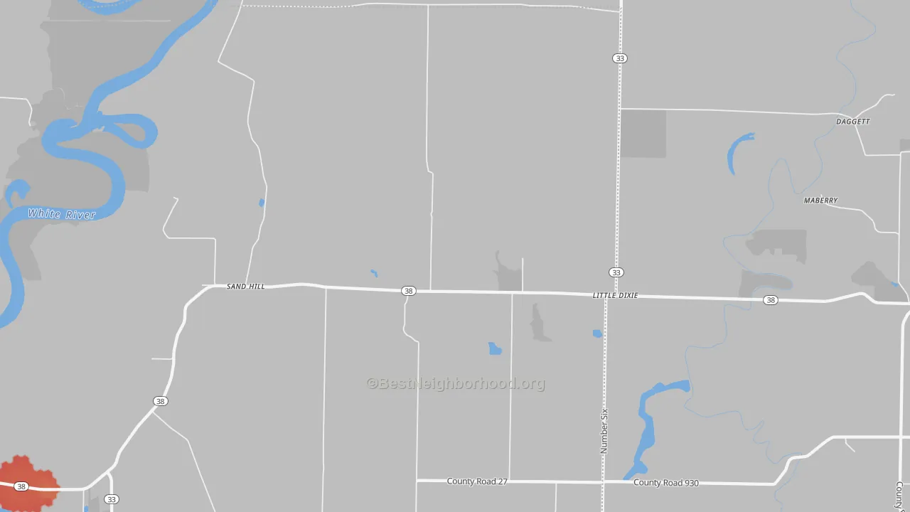 Walk Grade map of Little Dixie, AR, walkable areas in green and car-dependent areas in red