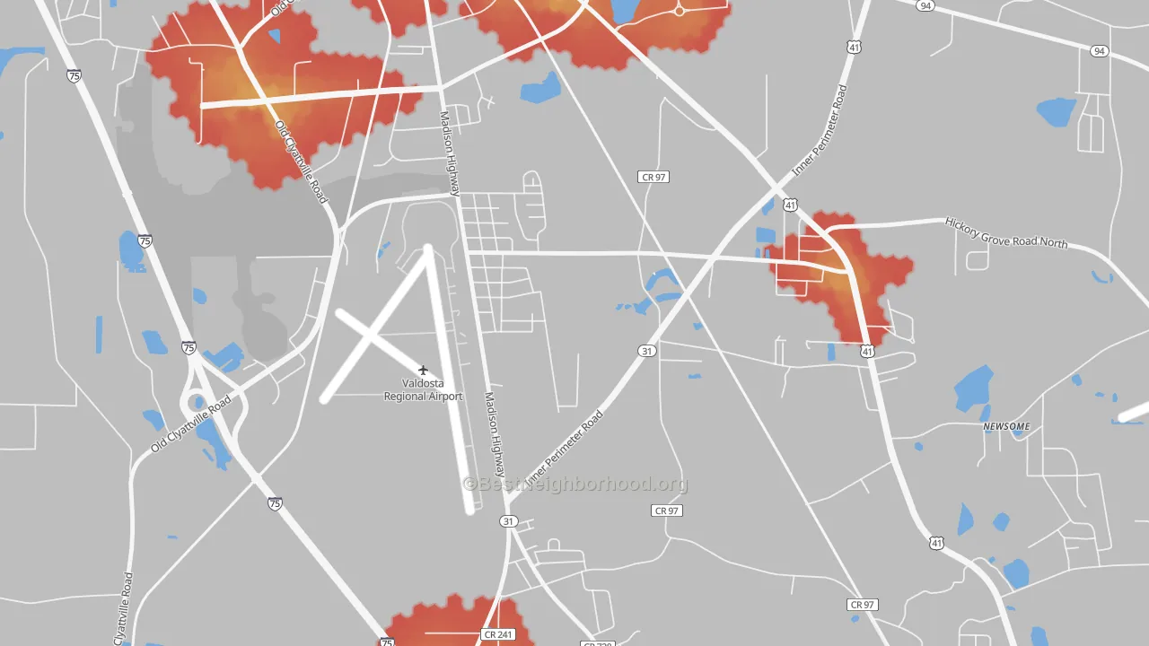 Walk Grade map of Little Miami, GA, walkable areas in green and car-dependent areas in red