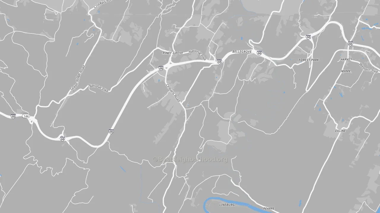 Walk Grade map of Little Orleans, MD, walkable areas in green and car-dependent areas in red