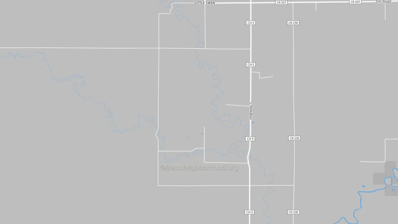 Walk Grade map of Little Swan, MN, walkable areas in green and car-dependent areas in red
